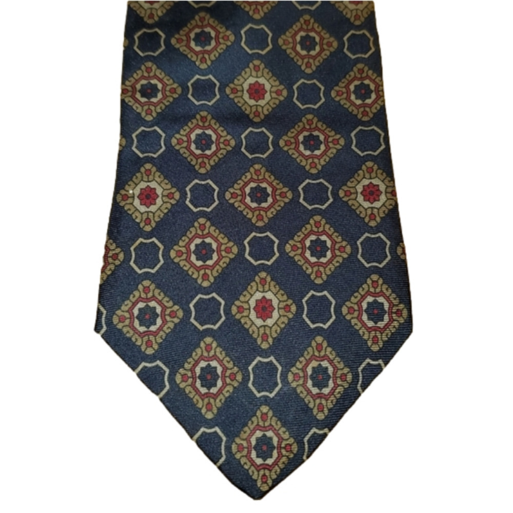 Blue, Tan, Red Diamond Pattern Tie New